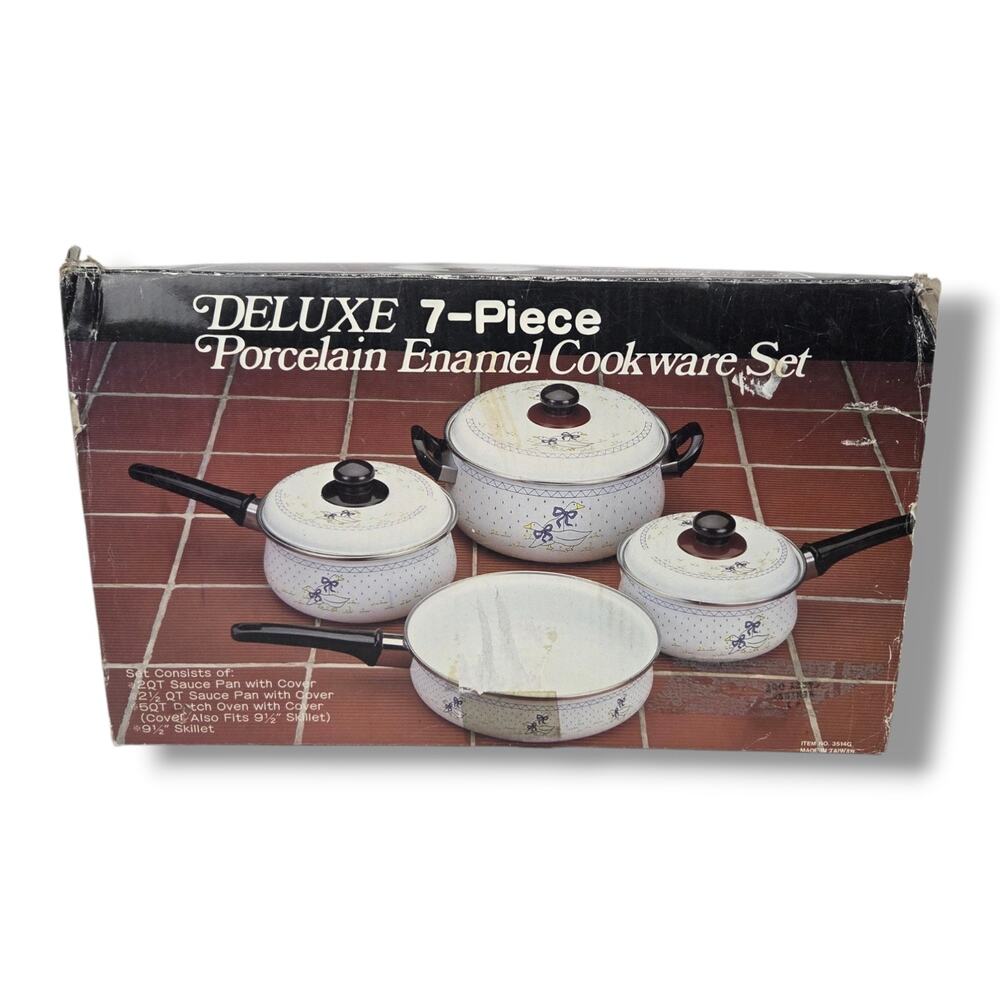 Vintage Enamel Country Goose Farmhouse Cottagecore Pot Pan Cookware Set Geese